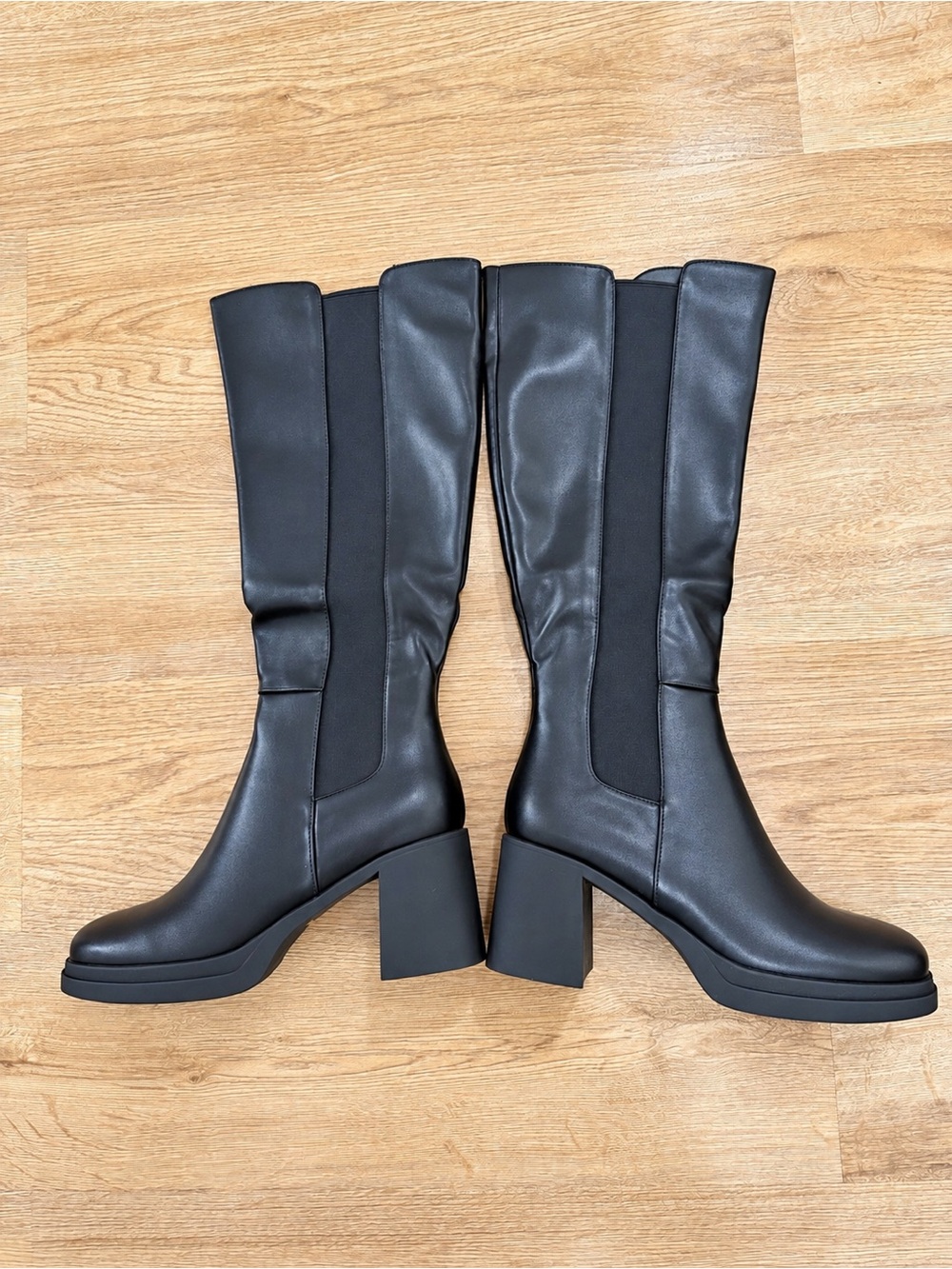 SLXCHBSL Women Boots Chunky Platform Square Toe Knee High Elastic Tall Sz.10 New